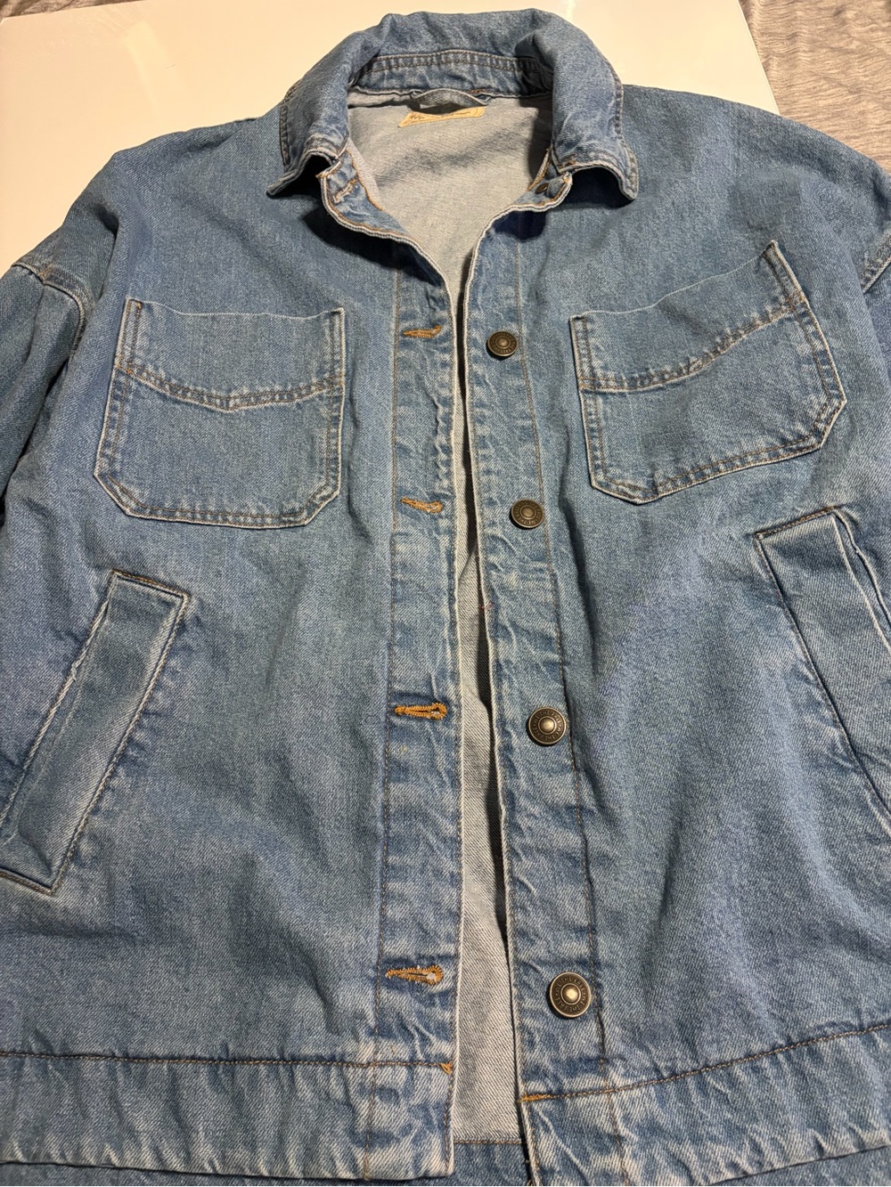 We The Free Light Blue Denim Bomber Jacket
